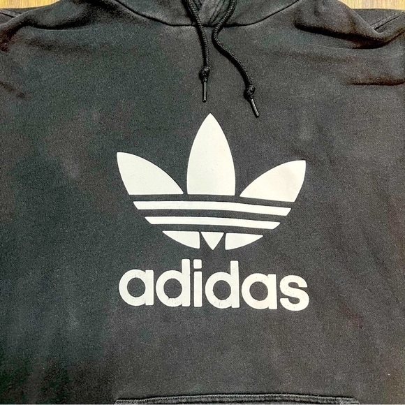 Adidas Logo Black Hoodie Drawstring Sweatshirt Size L - Picture 6 of 8